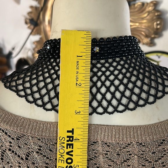 Vintage Black Crocheted Bead Bib Collar Necklace - Picture 6 of 10